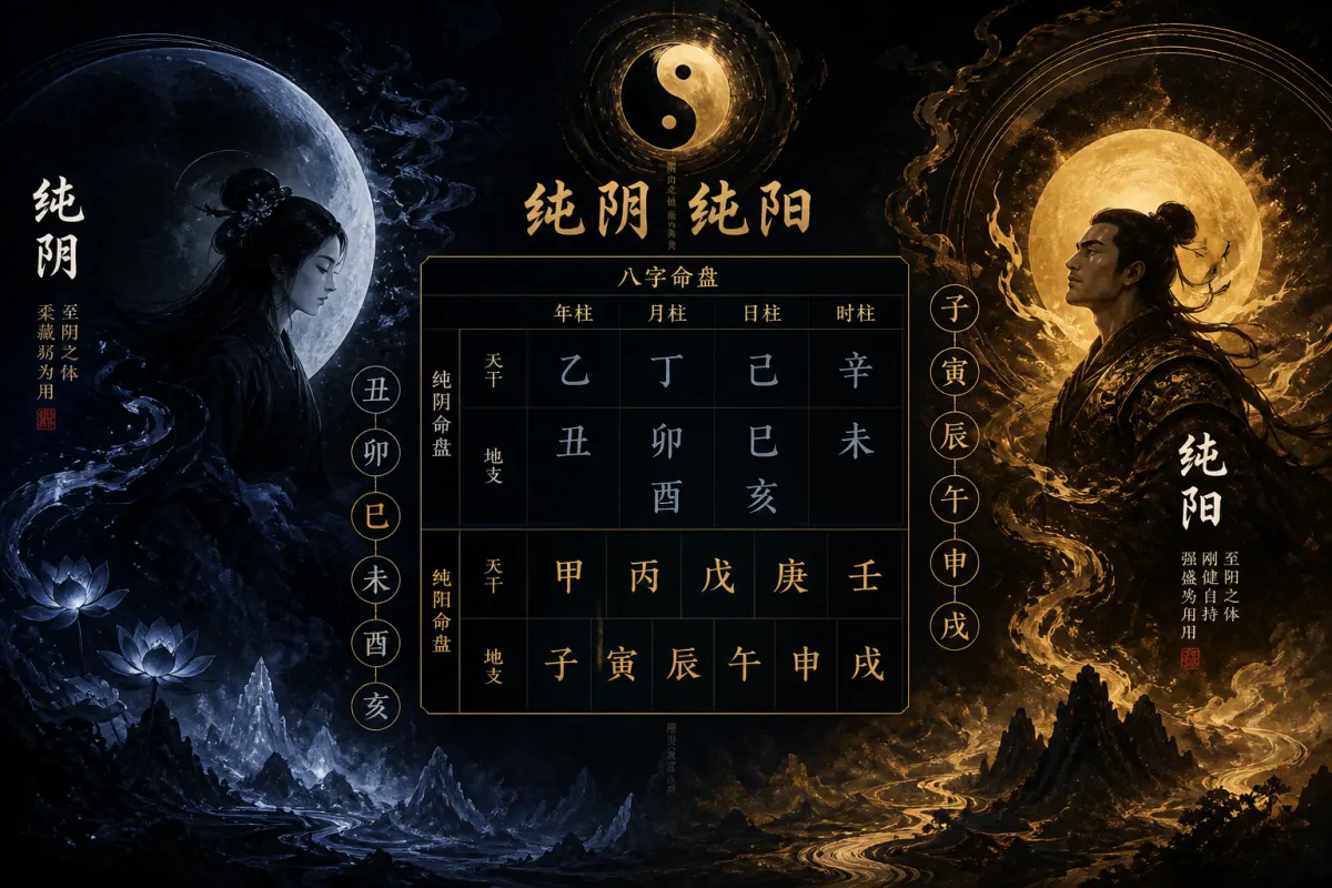 Pure Yin and Pure Yang chart illustration with taiji motifs for extreme polarity