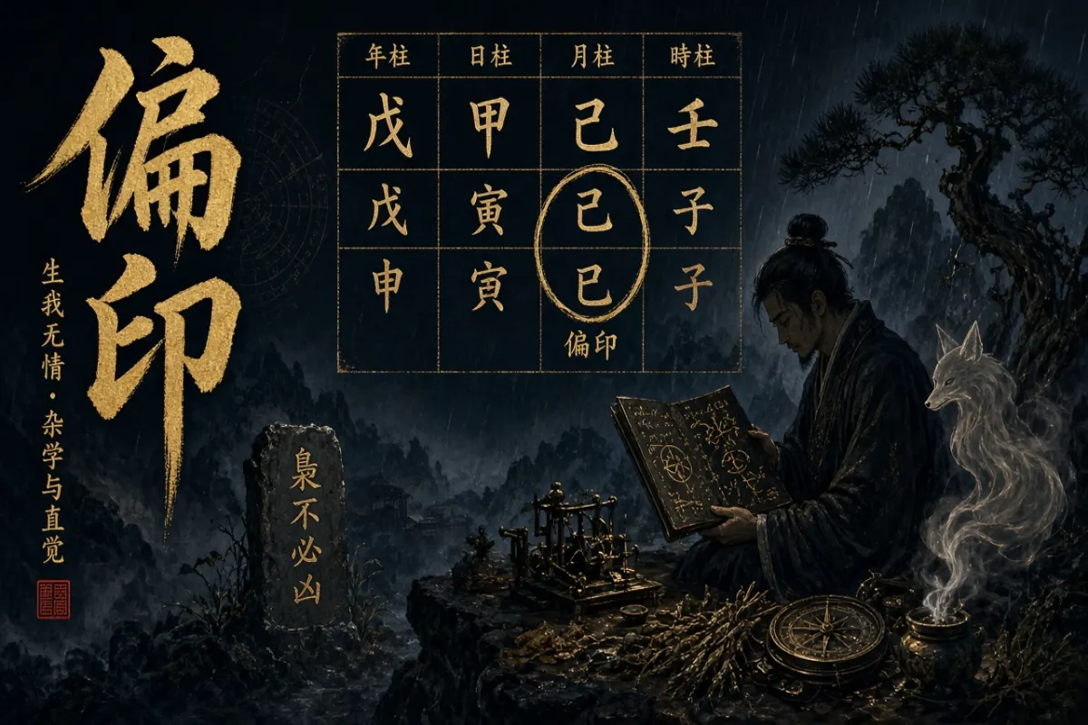 八字偏印枭神示意图,夜雨孤松与杂学手记,对照正印的庇护