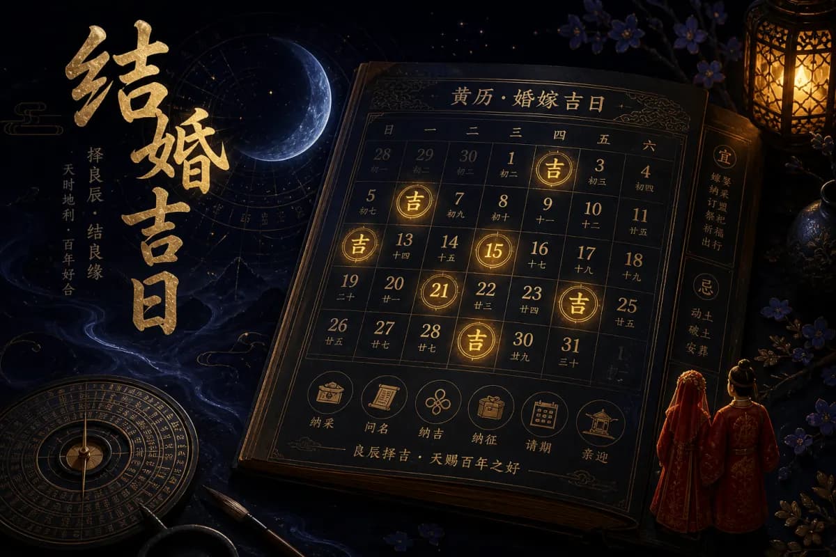 Wedding date selection illustration for auspicious calendar timing