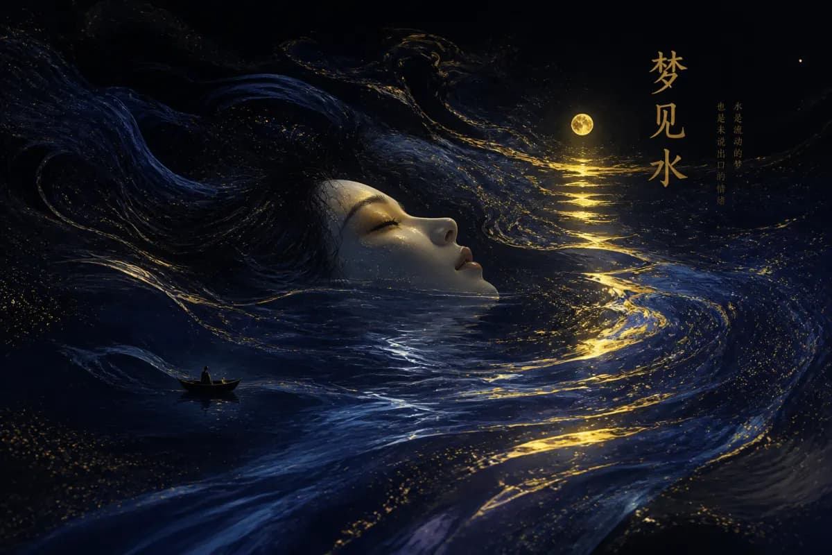 梦见水解梦示意图,水流意象与情绪流动主题