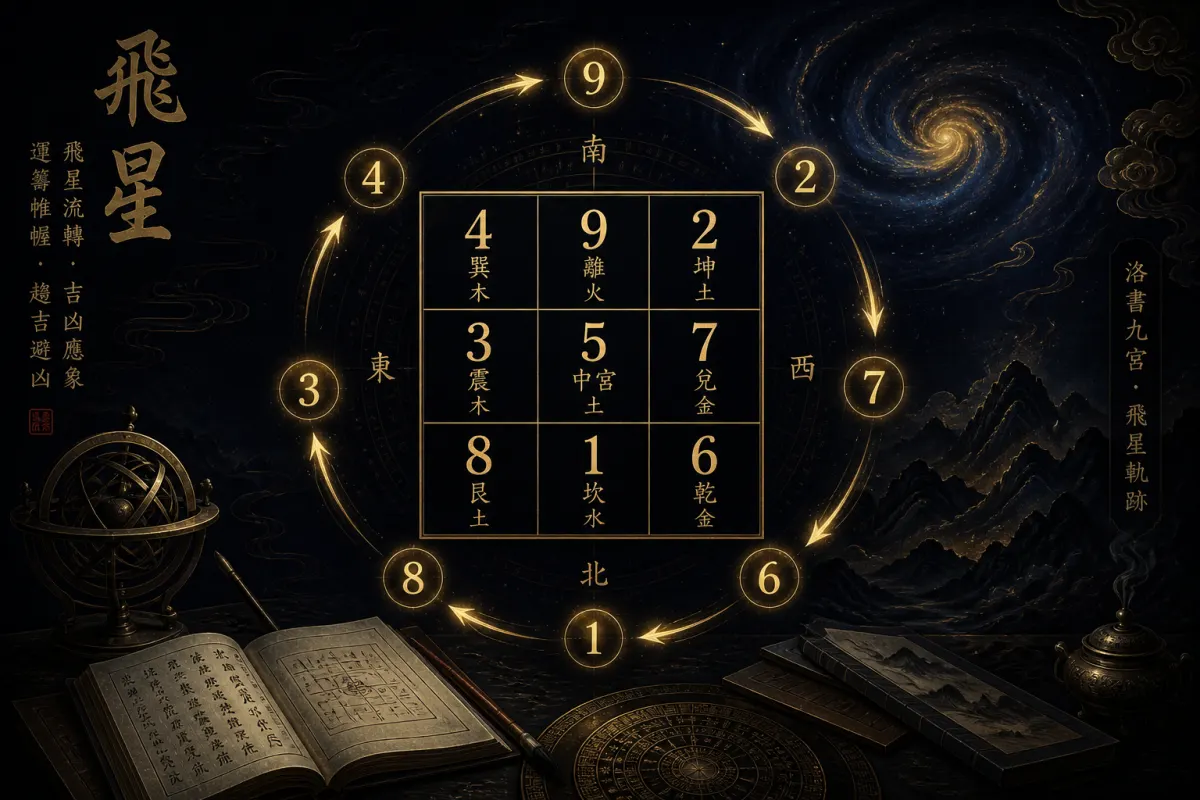 九宫飞星风水示意图,洛书九宫与飞星流转结构