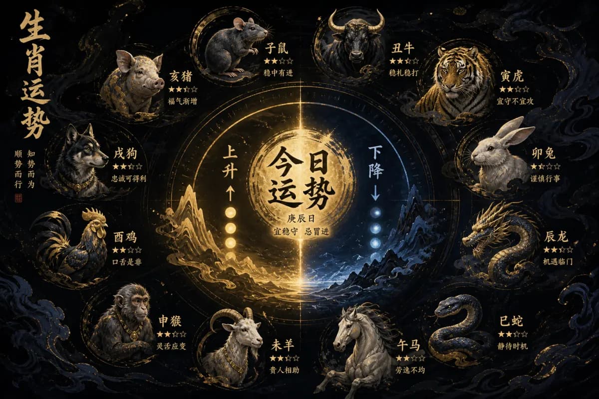 十二生肖今日运势示意图,生肖阵列对应当日运势起伏