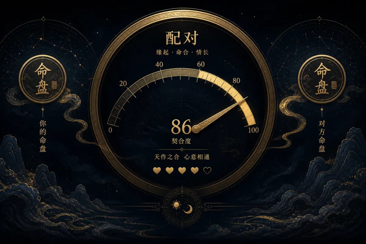 姻缘配对指数示意图,以量表呈现双方契合程度的综合评估