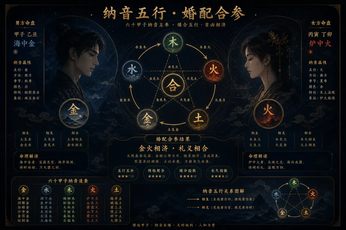 Na Yin Five Elements matching illustration of stem-branch tonal compatibility