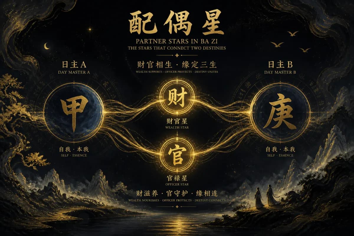 八字配偶星合婚示意图,财官星与伴侣主题的关系结构