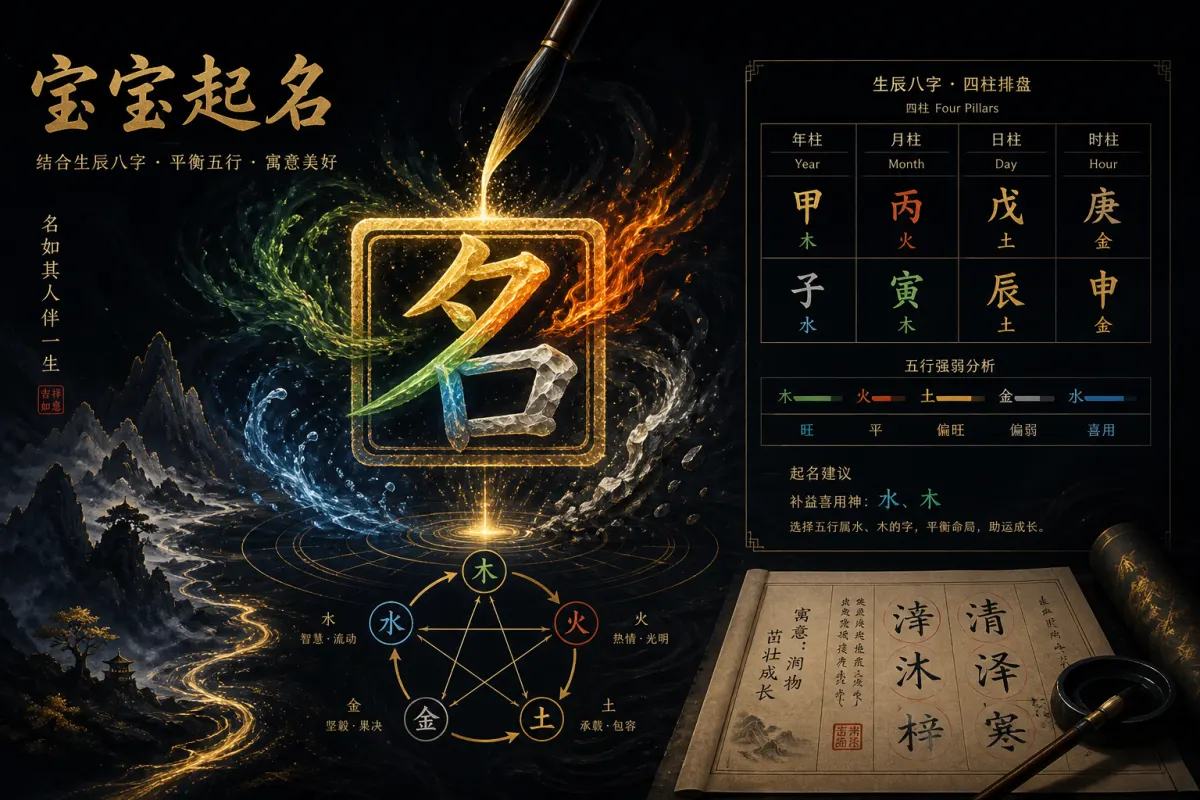 宝宝八字五行起名示意图,命盘五行与美名用字的结合