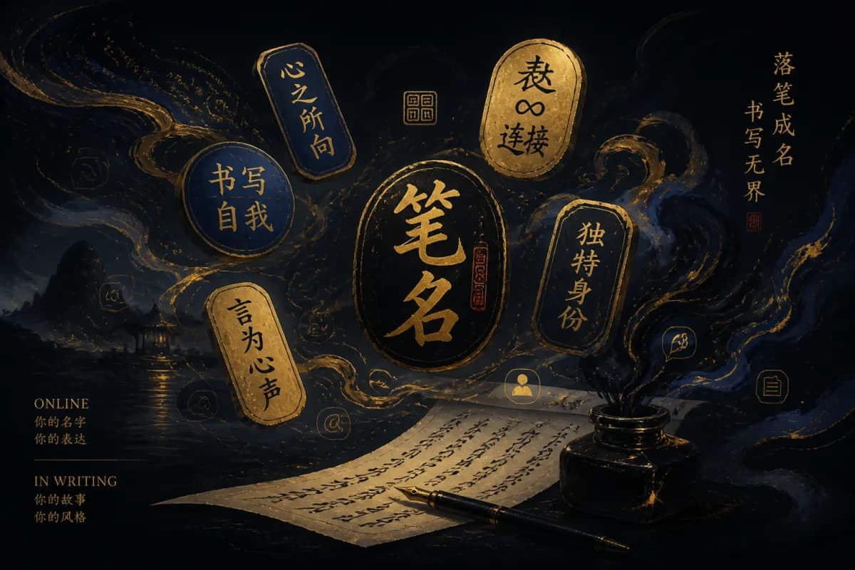 笔名网名起名示意图,创意字号与个性表达的命名氛围