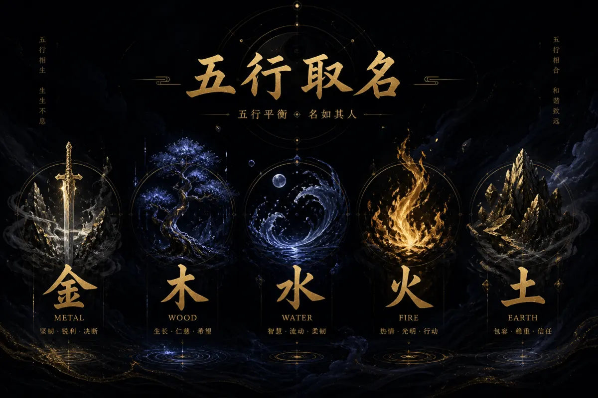 五行取名用字示意图,金木水火土对应的字形意象