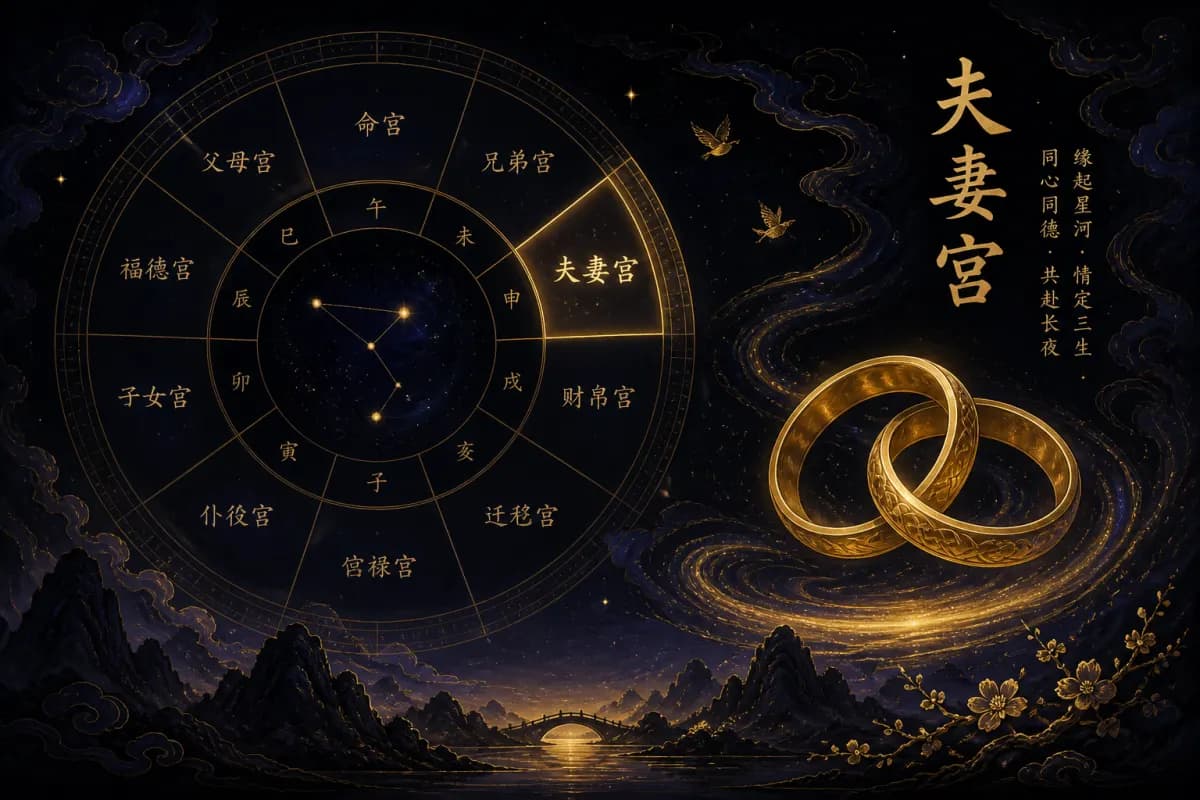 紫微斗数夫妻宫示意图,呈现亲密关系与伴侣主题的宫位结构