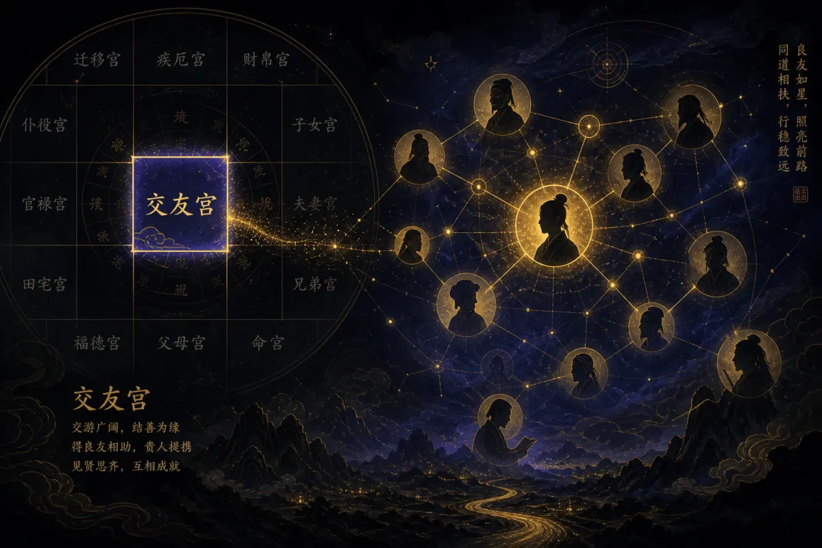 Zi Wei Friends Palace illustration for social circle and noble connections