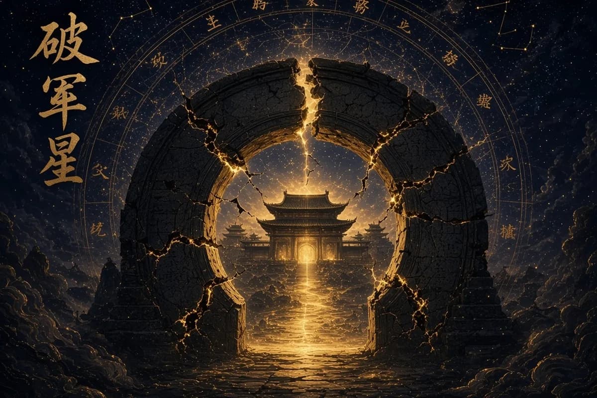 The Po Jun star as a cracked stone gate opening onto a newly built golden hall