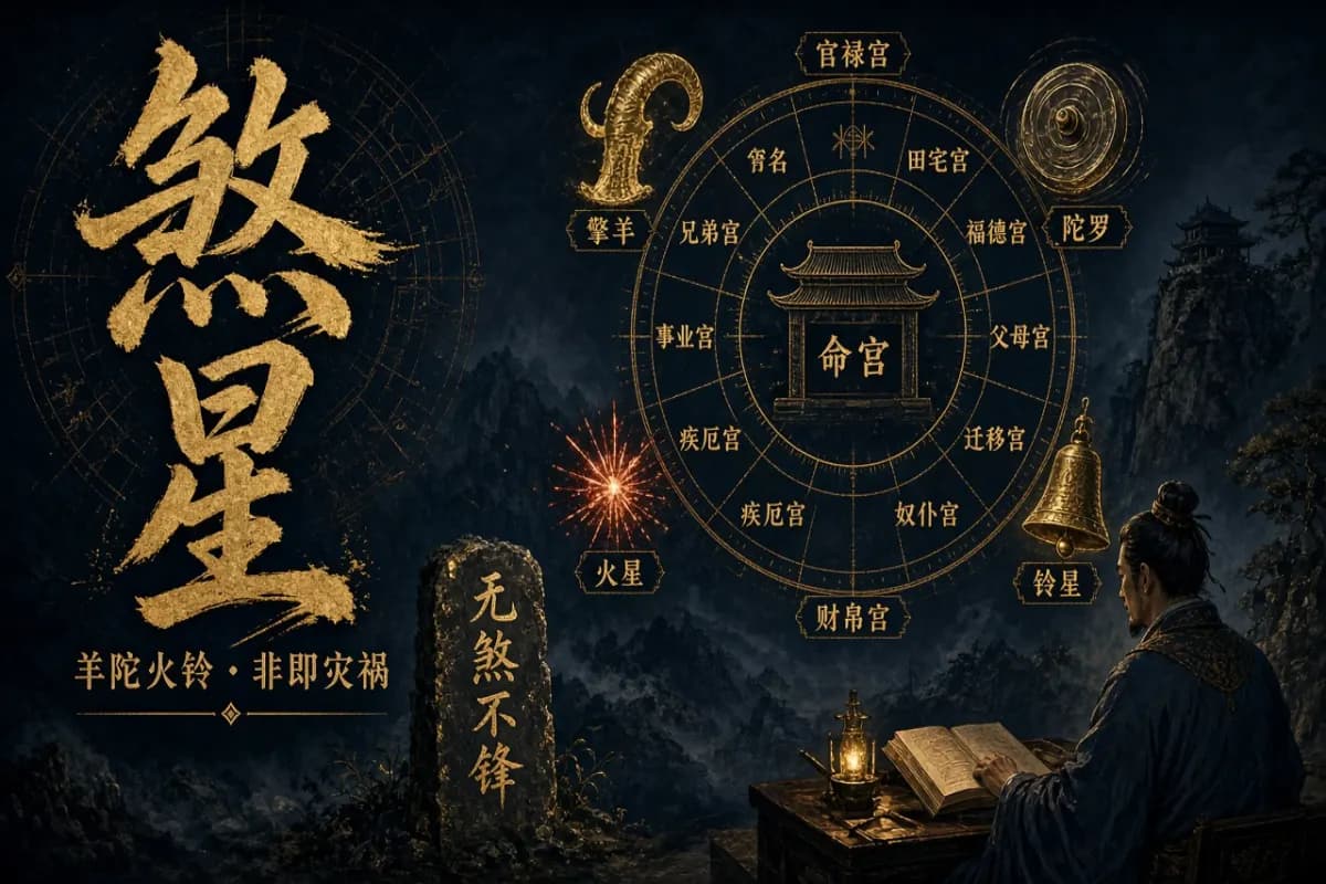 紫微煞星云集示意图,羊陀火铃四印环宫,强调压力而非灾祸